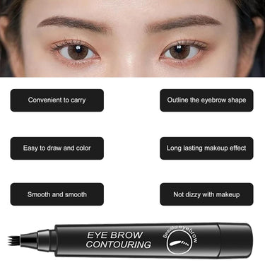 Luxenwell Eyebrow Contouring Pen, Waterproof Microblading Eyebrow Pencil with 4-Prong Micro-Fork-Tip Applicator, Liquid Eyebrow Pencils for women Creates Natural Looking Brows Effortlessly (Black)
